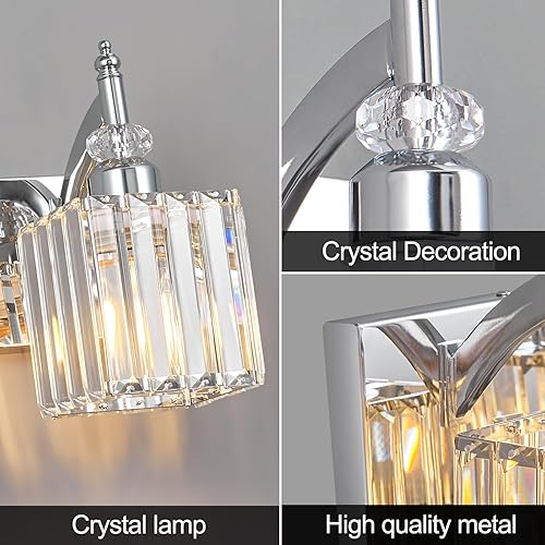 Miniatura 54 de Moderna lámpara de tocador de baño con 3 luces de cristal cromado sobre espejo para aplique de pared de baño Cromado,Oro,Negro Oro,Negro