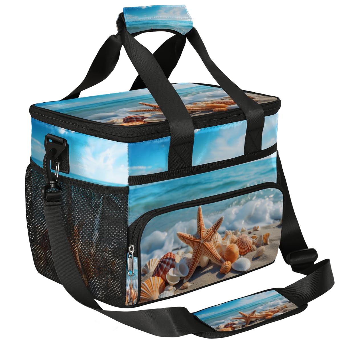 Seashell Insulated Picnic Backpack Lunch Box for Women Men Picnic Basket Tote Lunch Bag Picnic Bag Portable Lunch Bags for Picnic, Beach, Work, Trip,Office, Camp Sea Starfish