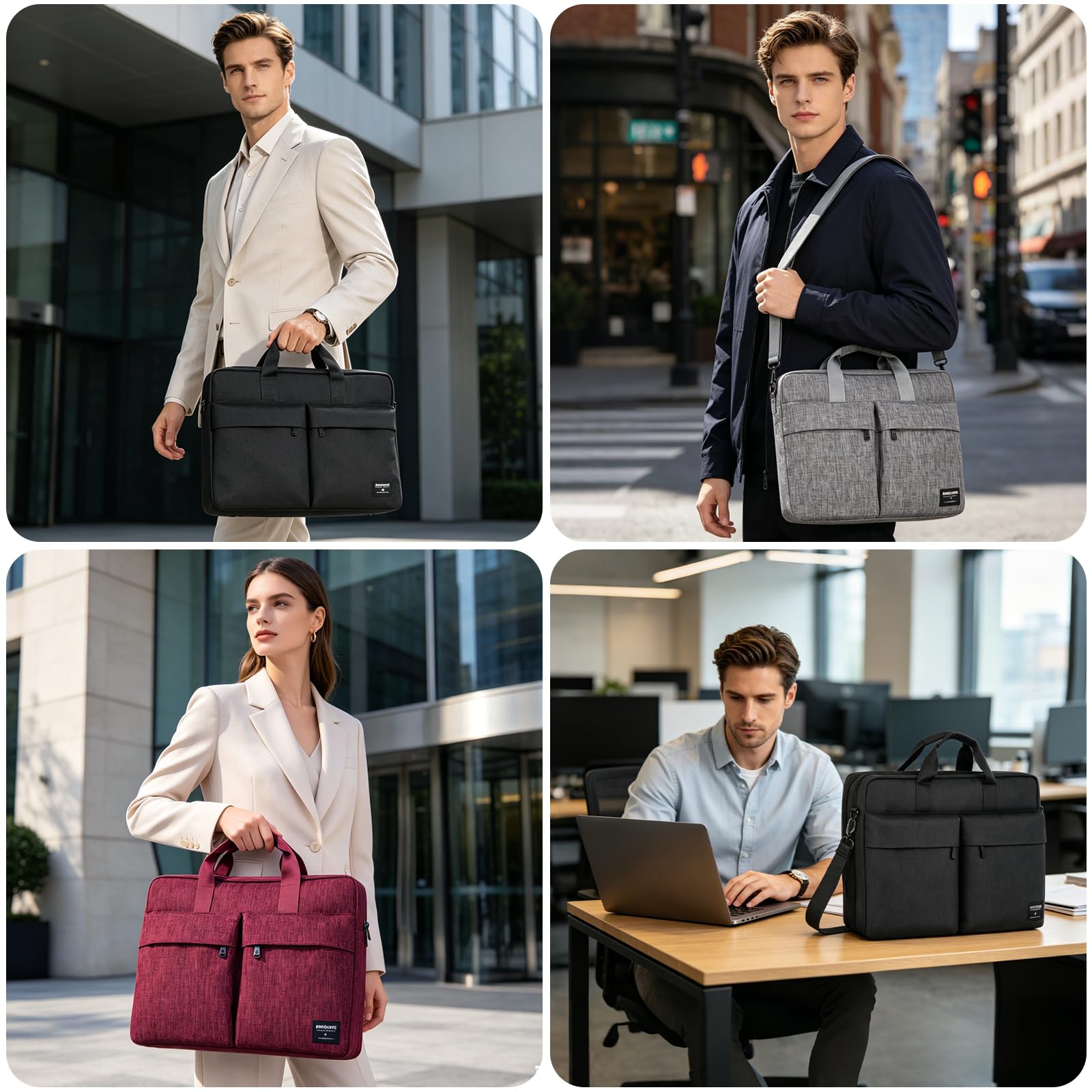 KINGSLONG Sacoche Ordinateur Portable: 17-17,3 Pouces Imperméable Sac Laptop Homme Femme Double Compartiment, Bandoulière Amovible, 2 Grandes Poches Avant – Mallette Business Travail Voyage