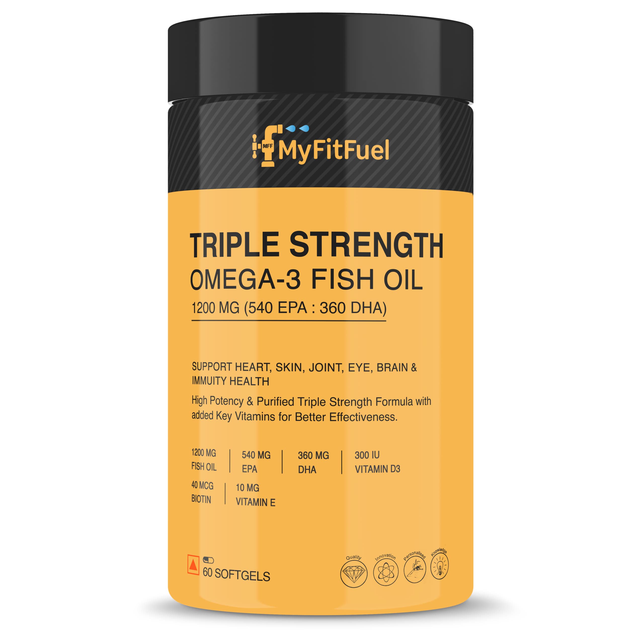 MyFitFuel Triple Strength Omega 3 Fish Oil With Vitamins, 1200mg (540 EPA 360 DHA) Per Softgel | 2400mg Omega (1080 EPA, 720 DHA) Per 2 Softgels | 3x Omega For Men & Women, No Fishy Burps, 60 softgels (B09TKP6PB6) Amazon Price History, Amazon Price Tracker