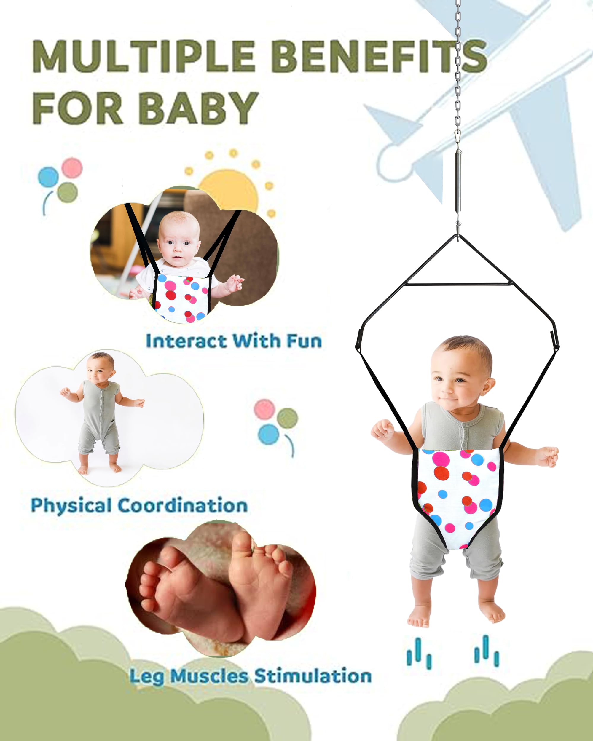 Vparents 2 in 1 Baby Toddler Jumper with Window Hanging Metal Stand Cum Baby Walking Harness Function, Fun Activity for 6-12 Months Infant Preemiee 2