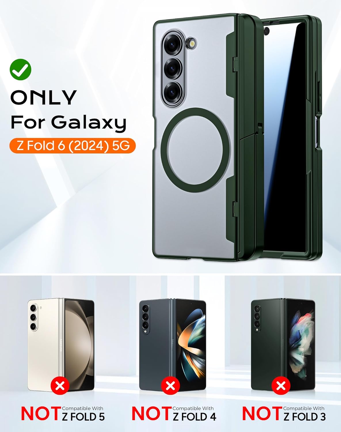 Spugan for Samsung Galaxy Z Fold 6 Case with Hinge Protection, [Screen Protection][Built-in Hidden Kickstand ] Slim Shockproof Flexible Protective Phone Case for Samung Z Fold 6 7.6",Green-Privacy
