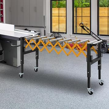 Roller Conveyor, 23.6-37.5 Height Adjustable, 300 Lbs Heavy Duty Folding Roller Stand With Locking Swivel Casters, 18 Wide Conveyor Belt For Infeed, Outfeed Table And Planer