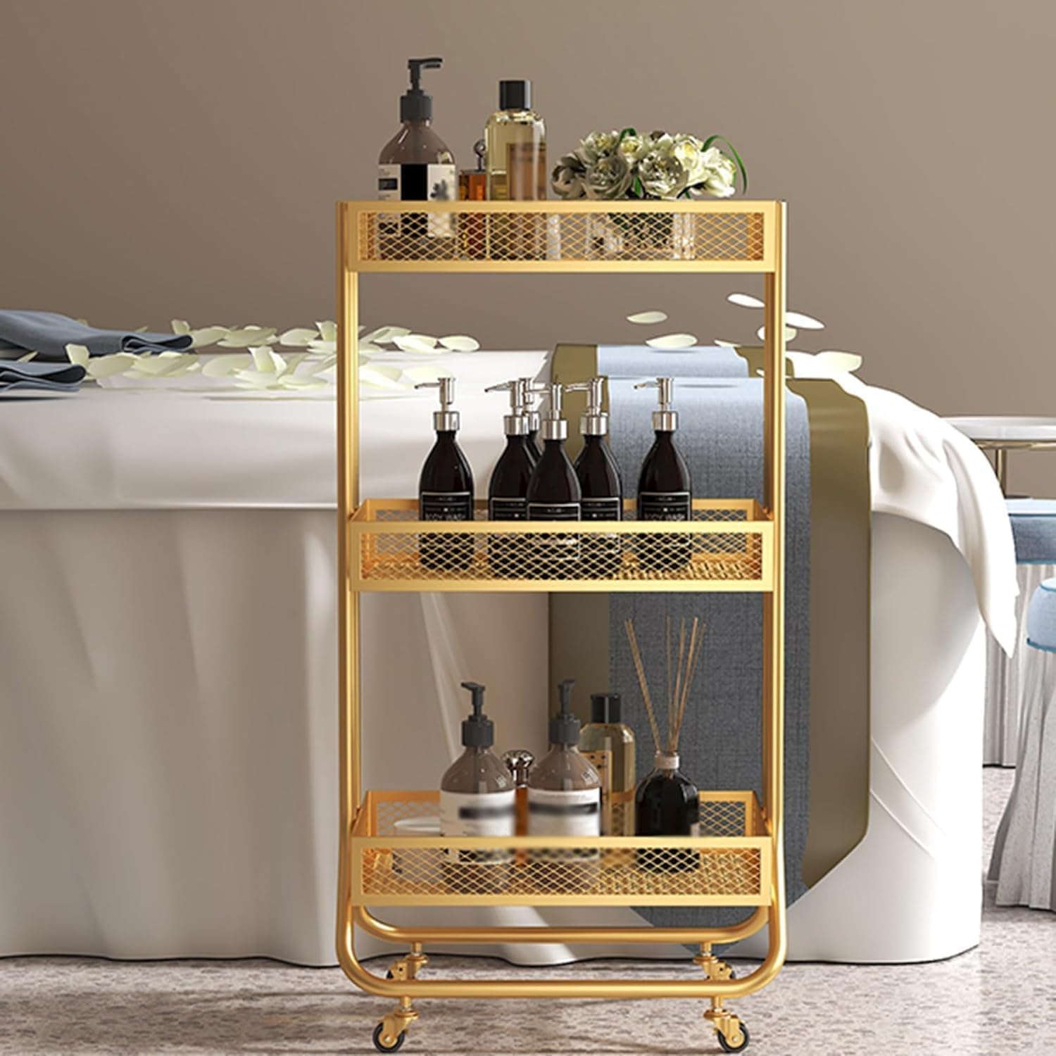Carrello for Salone Carrello for Salone a 3 Livelli Carrello for Ferro Carrello con guardavia rialzata Carrello for Salone con rotelle Carrello for Salone(Gold)
