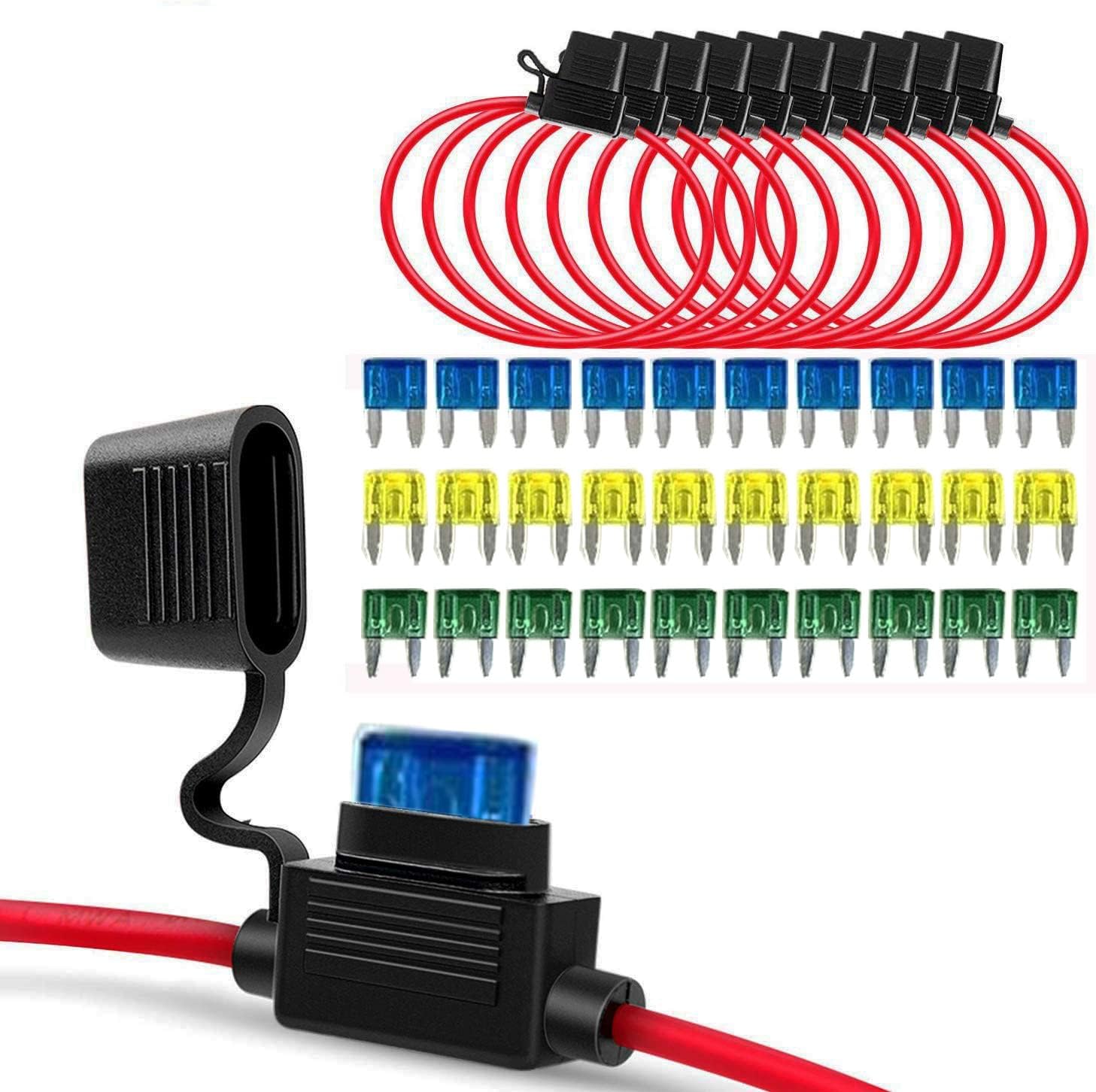Rantecks 5-Pack 12V Inline Fuse Holders - 12AWG Wiring With 30A Blade Fuses For Cars, Trucks & More