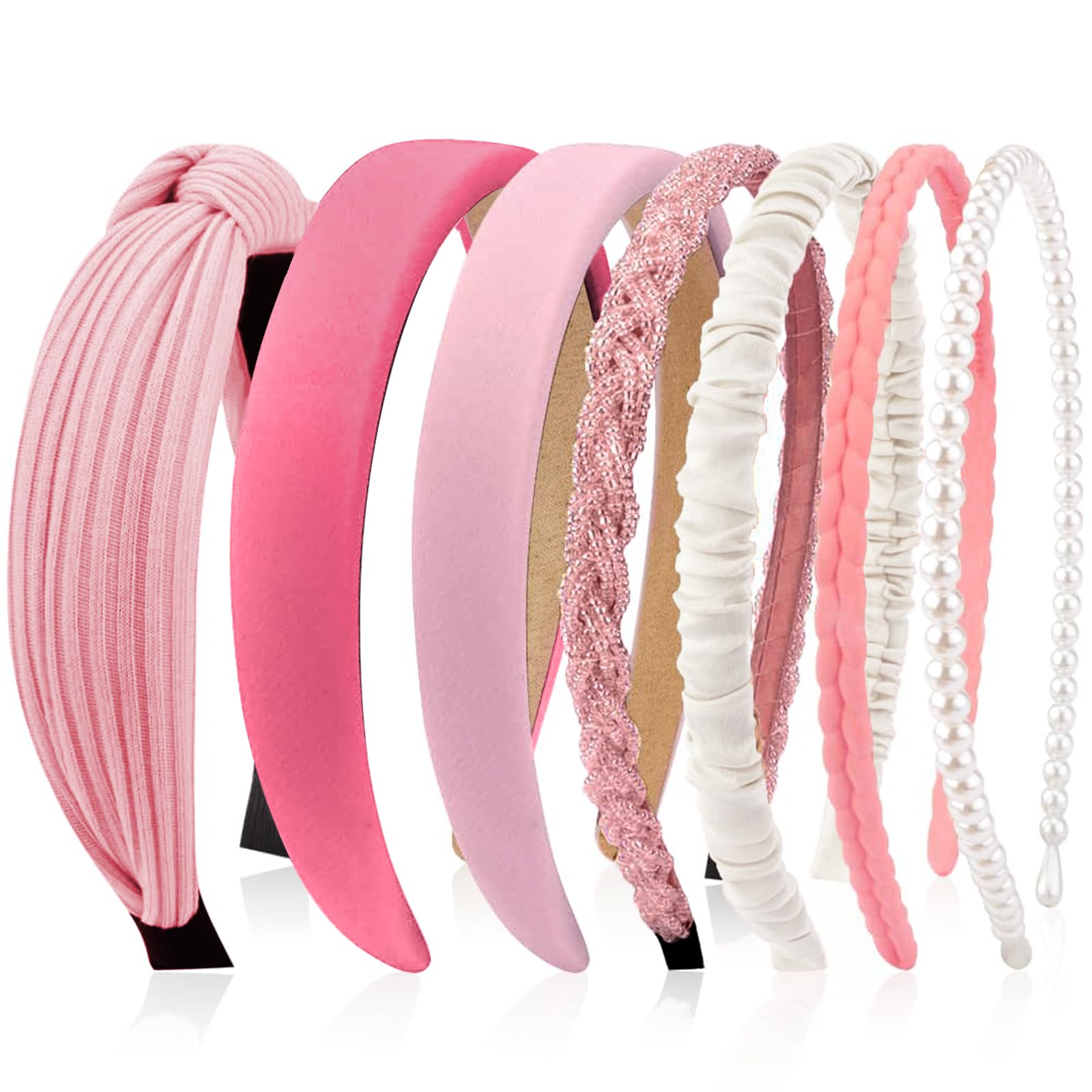 Haarbanden voor dames en meisjes, 7 stuks, verschillende modellen, hoofdbanden, parels, haarband, kunststof haarband, hoofdbandset, bruin-wit, voor dames en meisjes (bruin