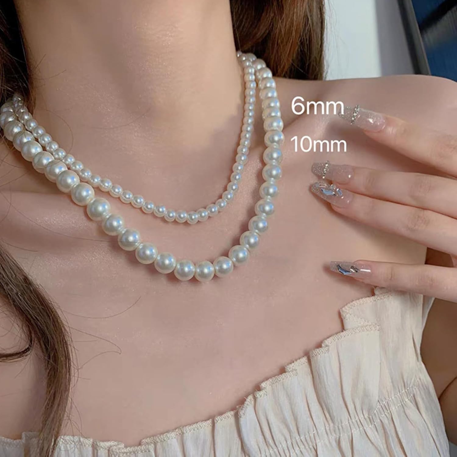 Aonklot Pearl Necklaces for Women Cream White Round Imitation Pearl Choker Brides Wedding Prom White Pearl Necklace Adjustable Chain Jewelry Gifts for Women - Image 7