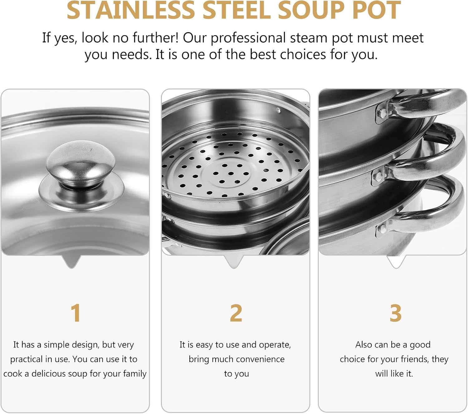 Luxshiny 5 Layer Stainless Steel Steamer Pot 12.20In Multifunctional Stockpot for Cooking Soup Dumplings Vegetables - Home Kitchen Steamer Cookware