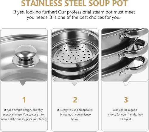 Vista 4 de Luxshiny Olla de vapor de acero inoxidable de 5 capas multifuncional para el hogar, cocina, sopa, albóndigas, verduras, 10.7 pulgadas