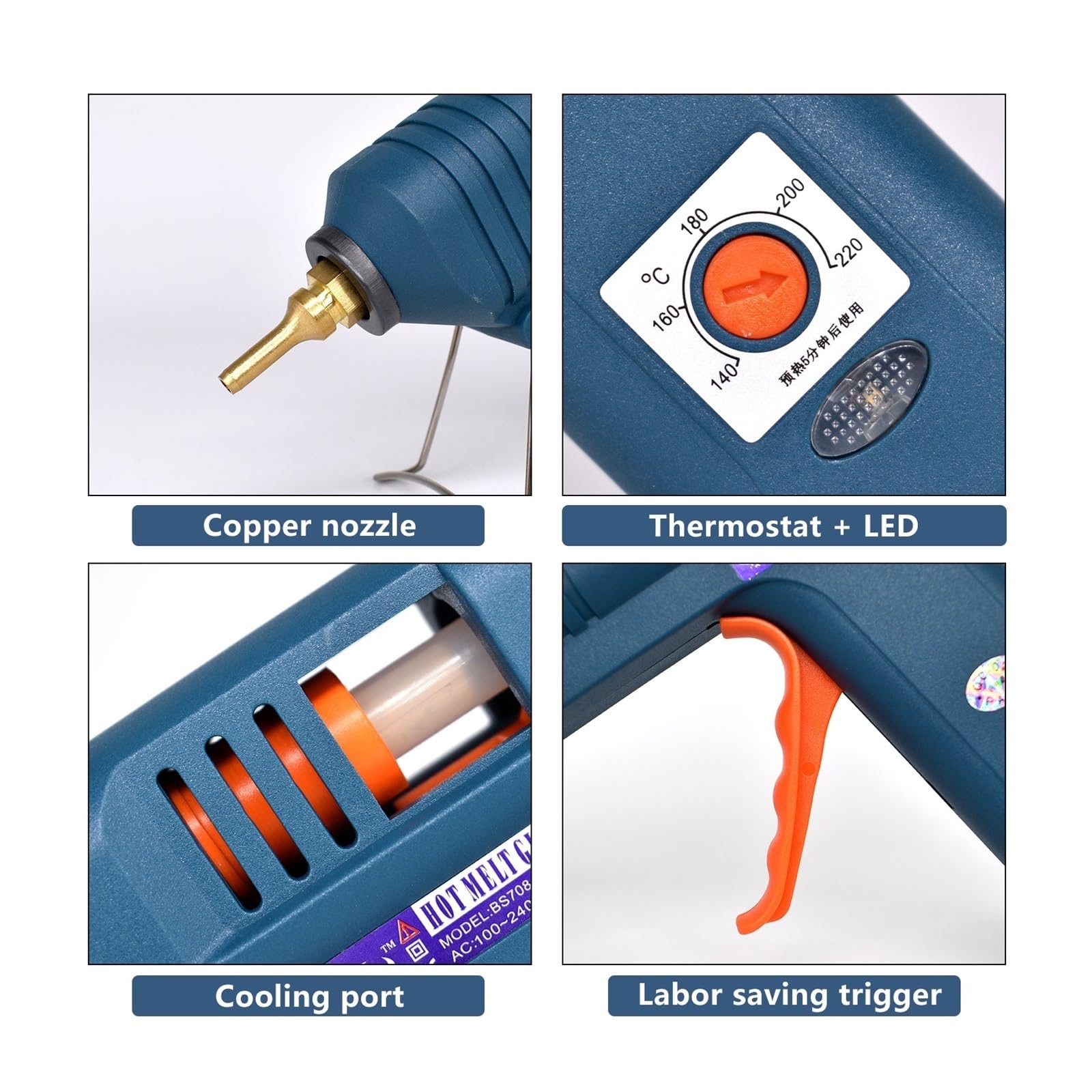 Kit de herramientas for pistola pegamento caliente 150 W, ajuste temperatura, silicona, uso barras 11 mm, boquilla cobre puro for artes, manualidades, industrial, decoración(SET-2)