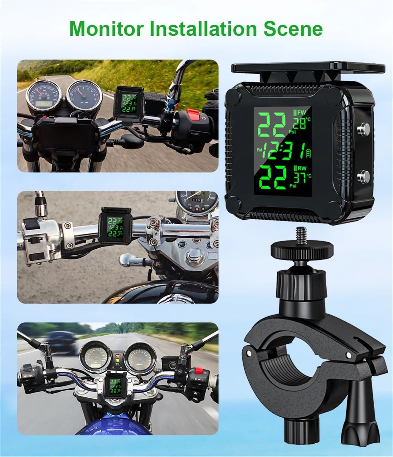 Powstation System Monitorowania Ciśnienia W Oponach Motocykla Czujnik Temperatury Opon Silnika Alarmowy Kolorowy Wyświetlacz Bezprzewodowy Precyzyjne Wykrywanie(2 M9)