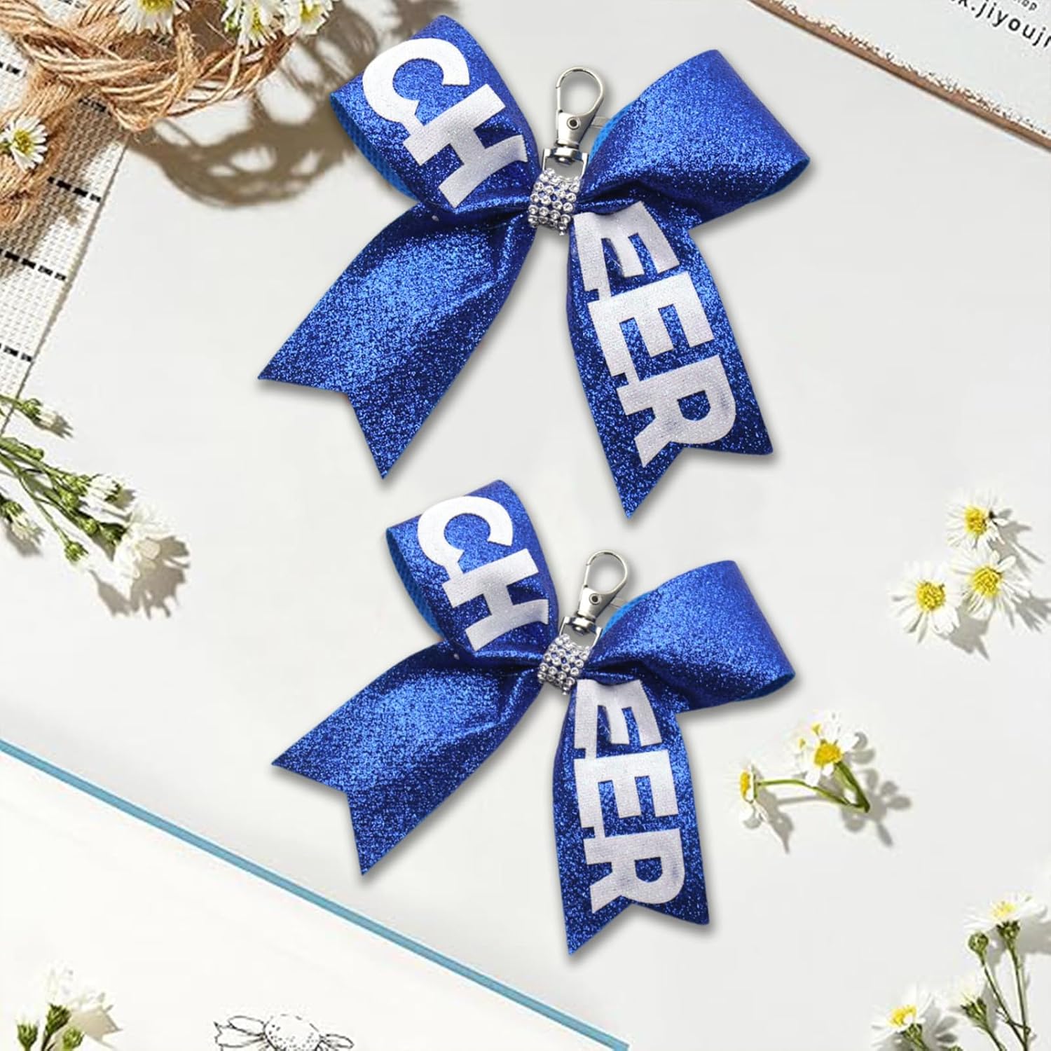 2PCS Handmade & Sparkly Cheer Pin Strap Keychain for Backpack – Glitter Cheer Bow Holder & Gift for Daughter from Mom - Image 6