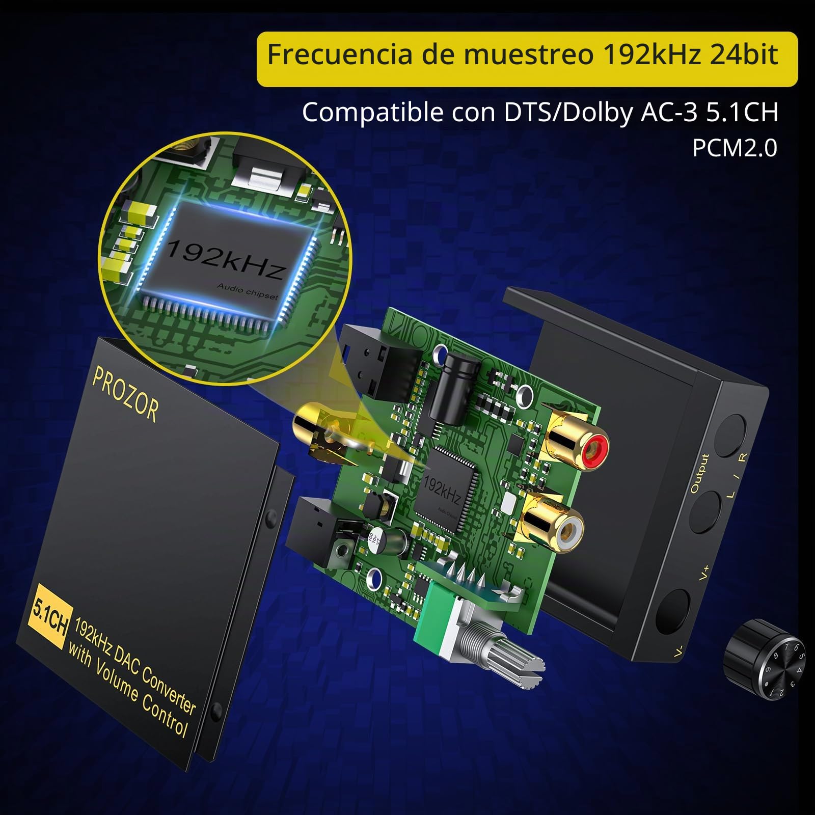 Convertidor Digital Analógico Audio Dolby DTS PCM 5.1 CH a Estéreo Analógico 2CH Coversor Digital-Analógico Audio Óptico a RCA 3.5mm SPDIF Toslink Coaxial para TV Consolas de Videojuegos STB
