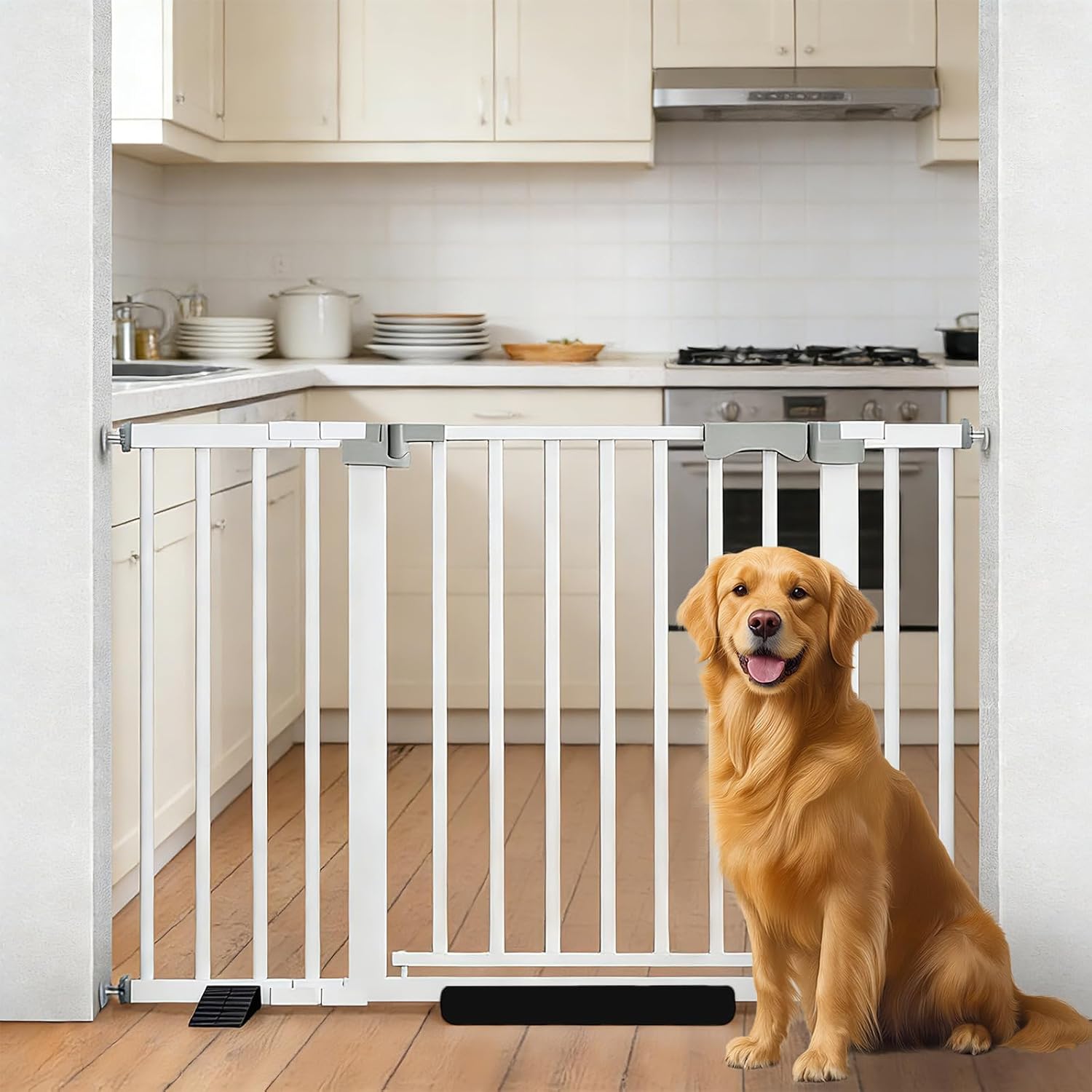 29.9-46" Wide Baby Gate for Door & Stair Safety Gate for Baby Dogs and Pets with 3 Extensions Adjustable Steel Barrier for Doorways and Hallways Easy Install White