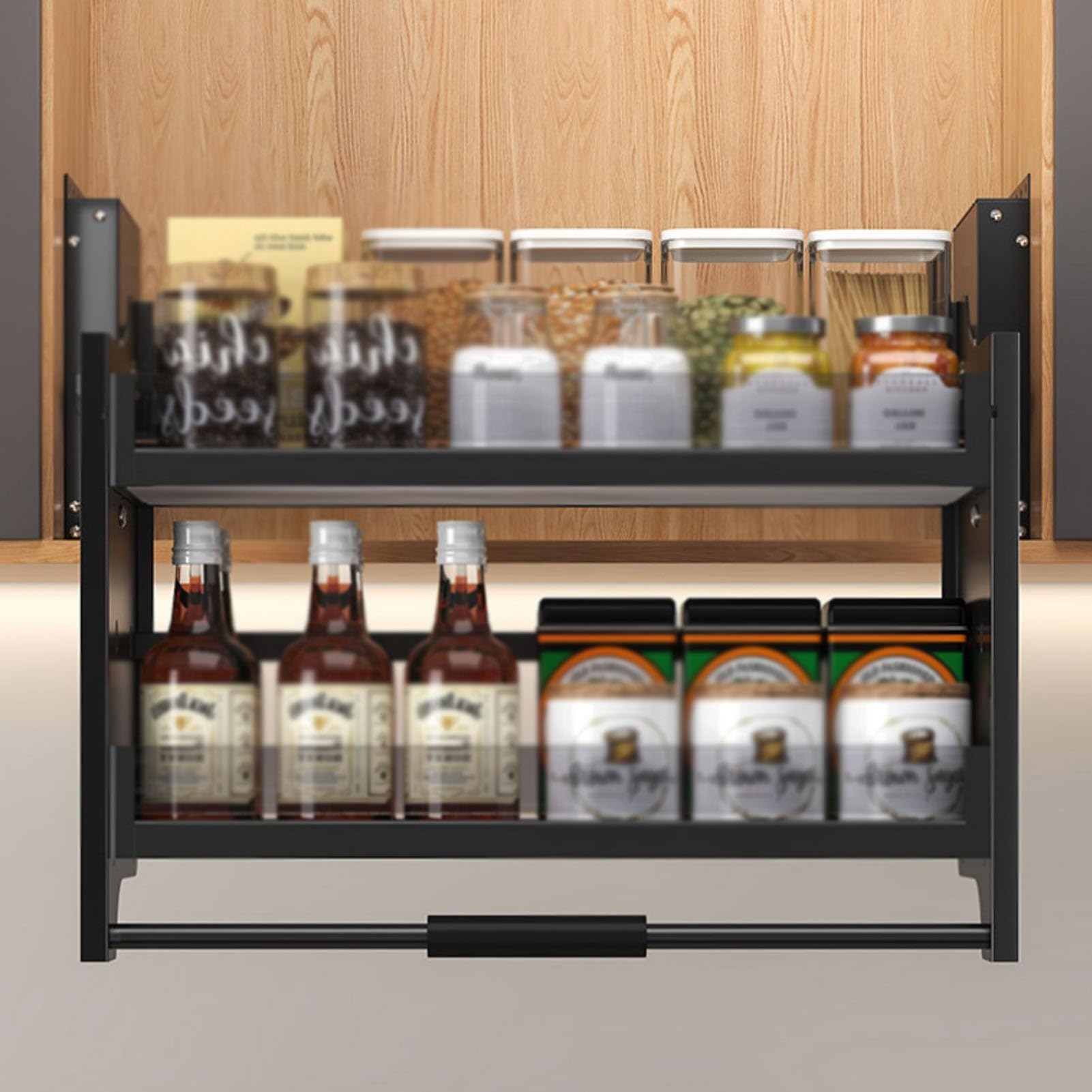 Ripiano Estraibile Per Pensile Da Cucina, Organizer Per Riporre Gli Oggetti, Sistema Di Ripiani Estraibili Per Pensili A 2 Strati, Ripiano Estraibile Per Pensili Alti, C,One Color,Cabinet 600mm