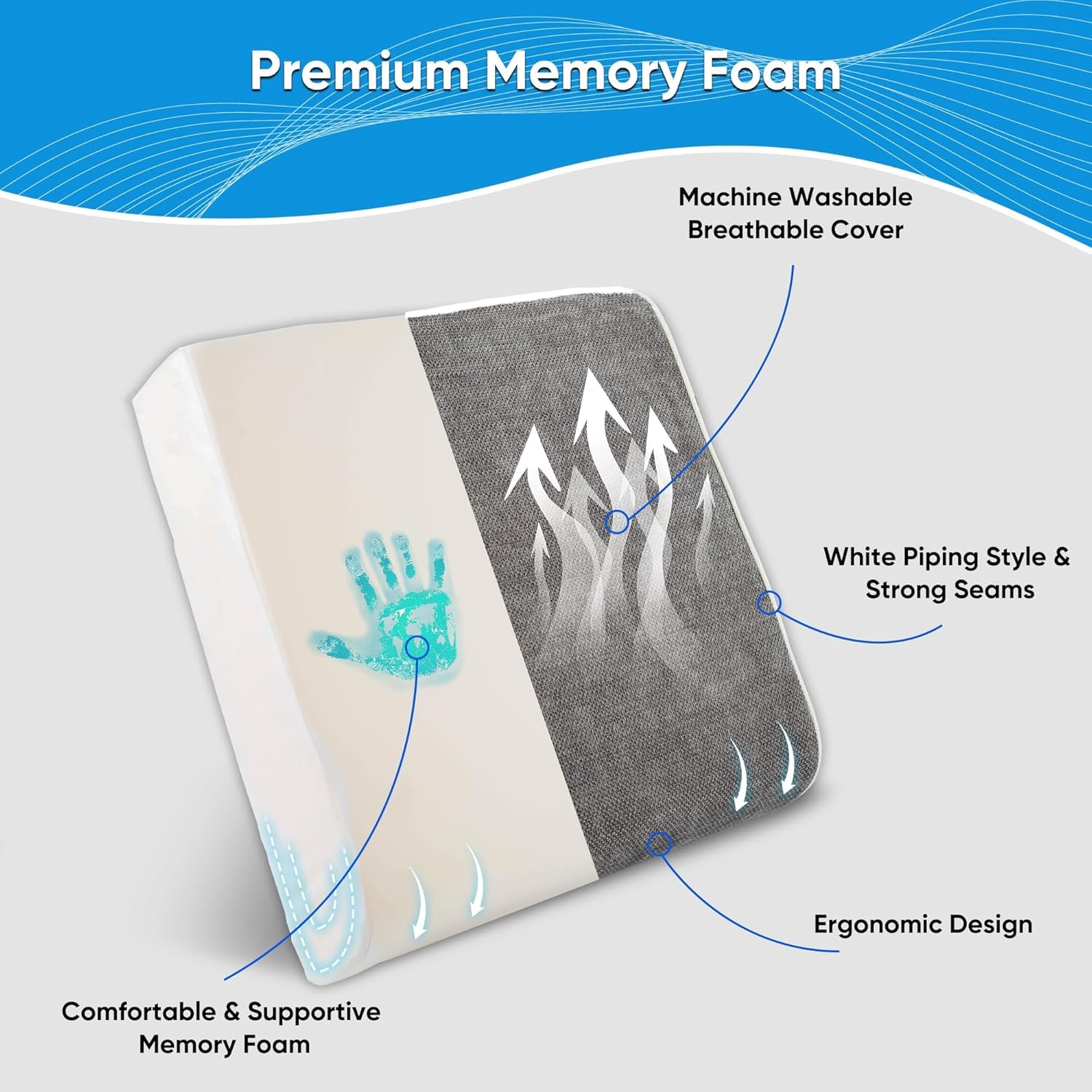 Cuscino per sedia da ufficio, extra large, spesso 10,2 cm, in memory foam, per sedie da ufficio, sedile auto, per alleviare il dolore al coccige, sciatica
