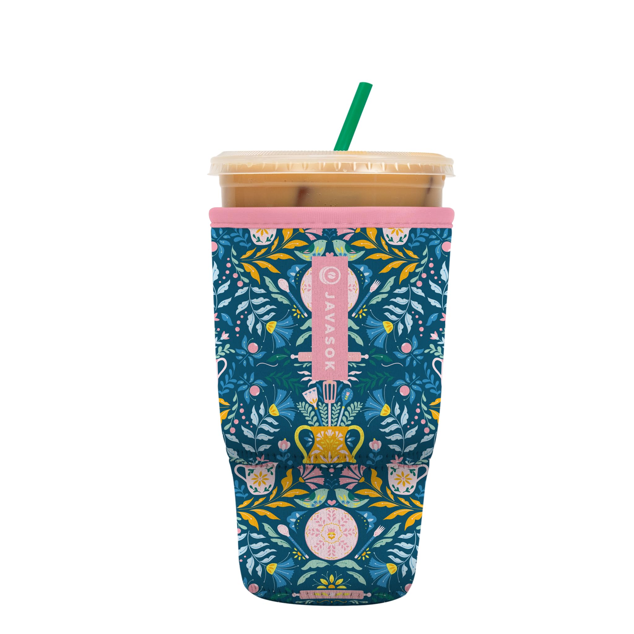 Sok It JavaSok Iced Coffee &amp; Cold Soda Insulated Neoprene Cup Sleeve (Wild-Flour, Large: 30-32oz)