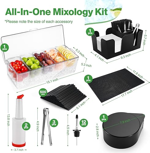 Miniatura 2 de Bartending Supplies - Bandeja de decoración de tapete de barra de 18 x 12 pulgadas con tapa, barra de 3 niveles, borde de vidrio, 2 botellas de