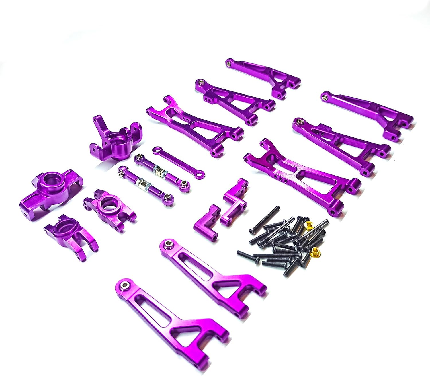 Upgrades Aluminum Suspension Arms & Steering Knuckle Kit & Linkage Assembly Parts Kit, Compatible with Hyper Go H16BM H16GT H16DR HAIBOXING BEZGAR DEERC Jetwood 1/16 RC Car (Purple)