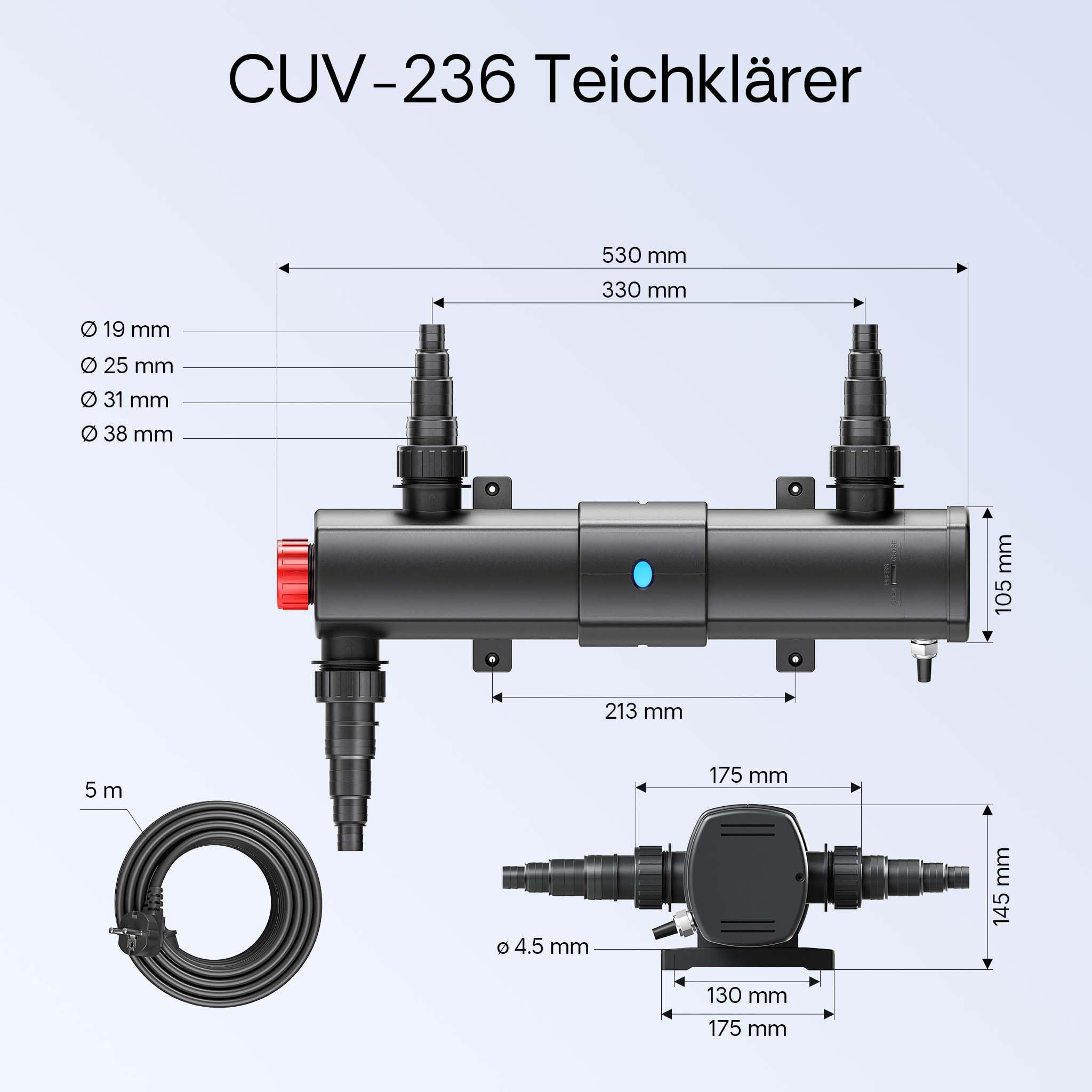 Wiltec Komplettset: CBF-550 Teichfilter bis 60000 L Teichfilteranlage als Durchlauffilter, CUV-236 Teichklärer UVC Klärer mit 36 Watt UV-C Leistung