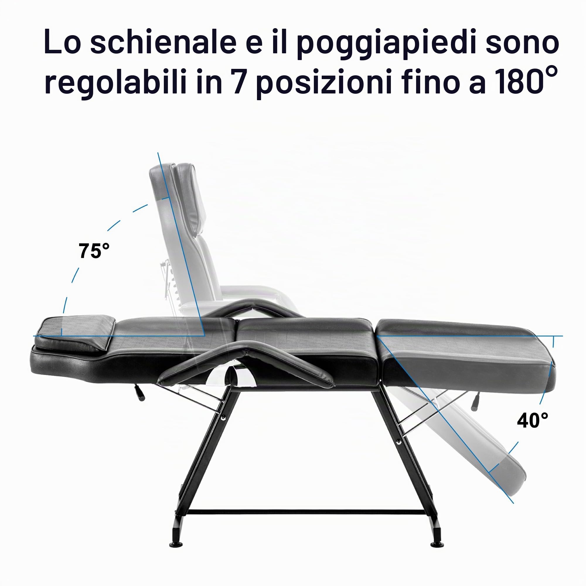 BarberPub Lettino Da Massaggio Professionale a 3 Sezioni Lettino Per Lettino Terapia Facciale Tattoo Salon Reiki Healing Table Chair 0015 (Nero)