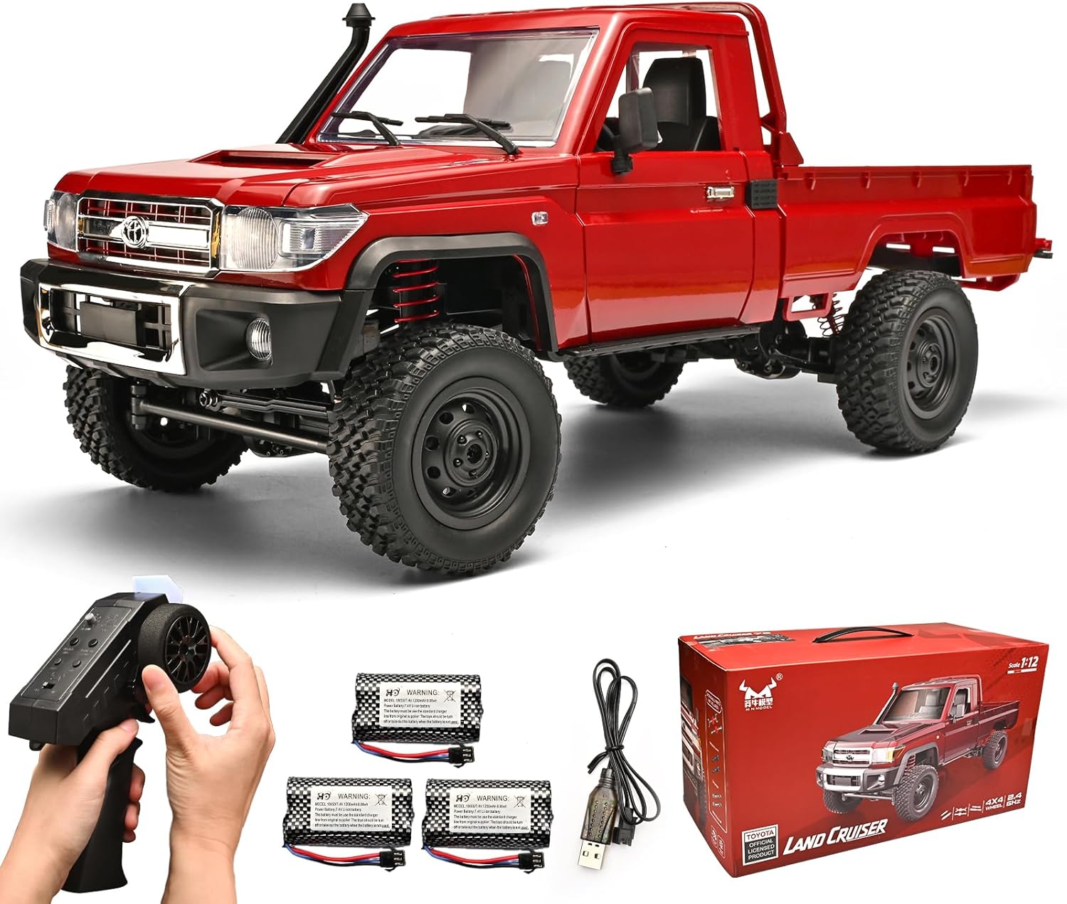 RZAPE RC Rock Crawler 1/12 RC Crawler Off Road RC Truck 4x4 with 2.4GHz Remote Control 280 Brushed Motor All Terrain Rremote Control Truck RTR Proportional Throttle Steering MN-82（Red）
