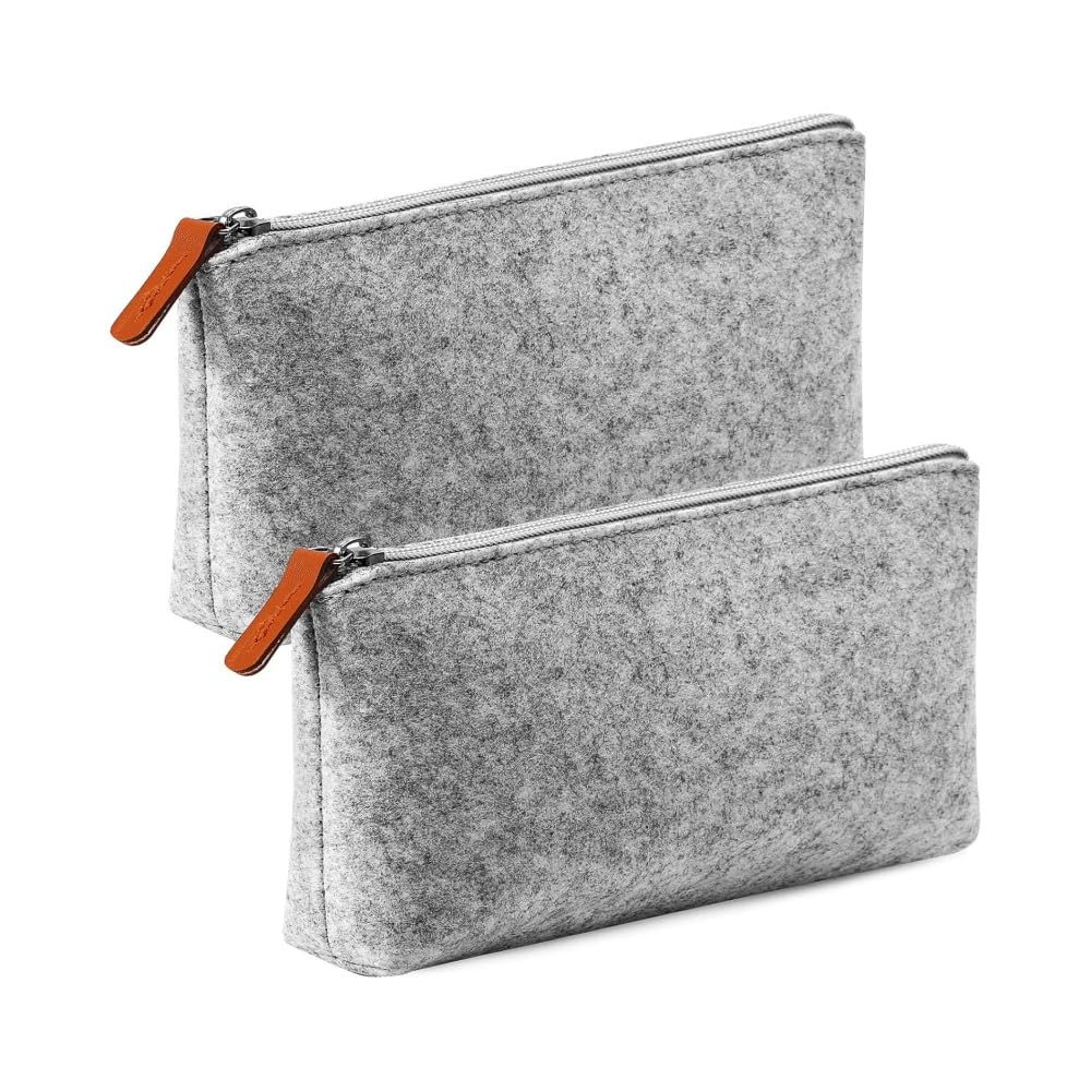 LATRAT Lot de 2 trousses à crayons en feutre avec fermeture éclair - Pour stylos, crayons, marqueurs lumineux, stylos gel et autres fournitures scolaires - Pour l'école et le bureau, gris, Mode