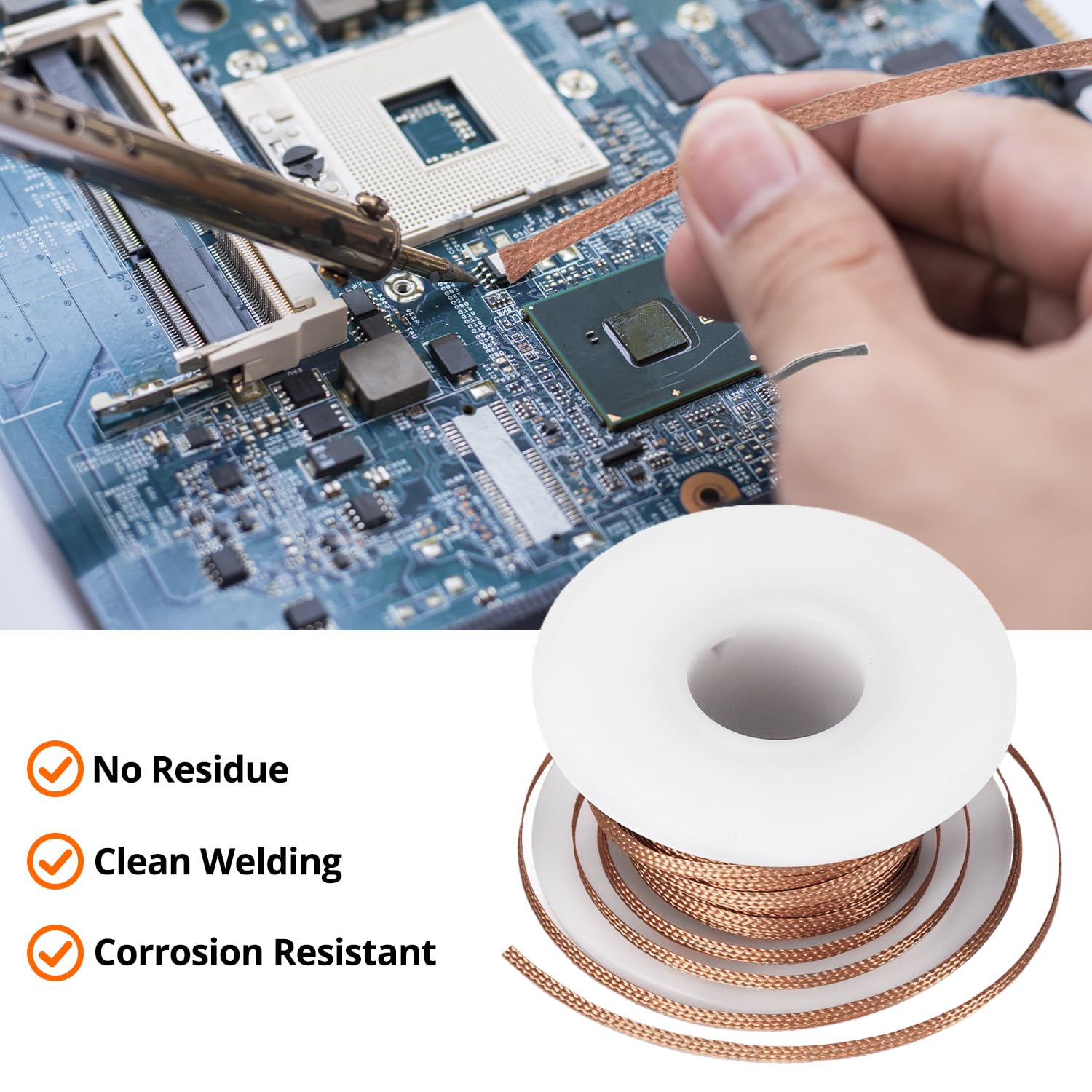 QWORK® treccia dissaldante, stoppino di flusso in filo di rame, per una rimozione efficiente della saldatura, 2.5 mm x 15 m