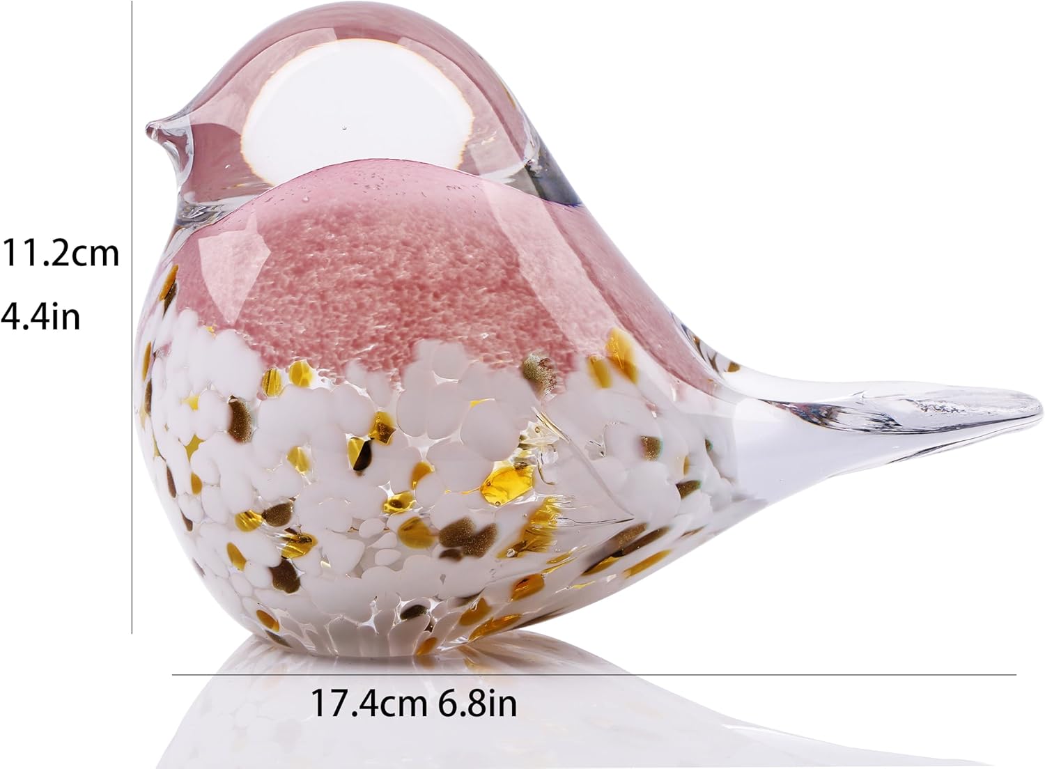 WUBIANJIE Hand Blown Glass Bird Statue Collectible Animal Art Paperweight, Living Room Bedroom Bookshelf Coffee Table Small Ornaments Shelf Home Decoration (Pink) - Image 2