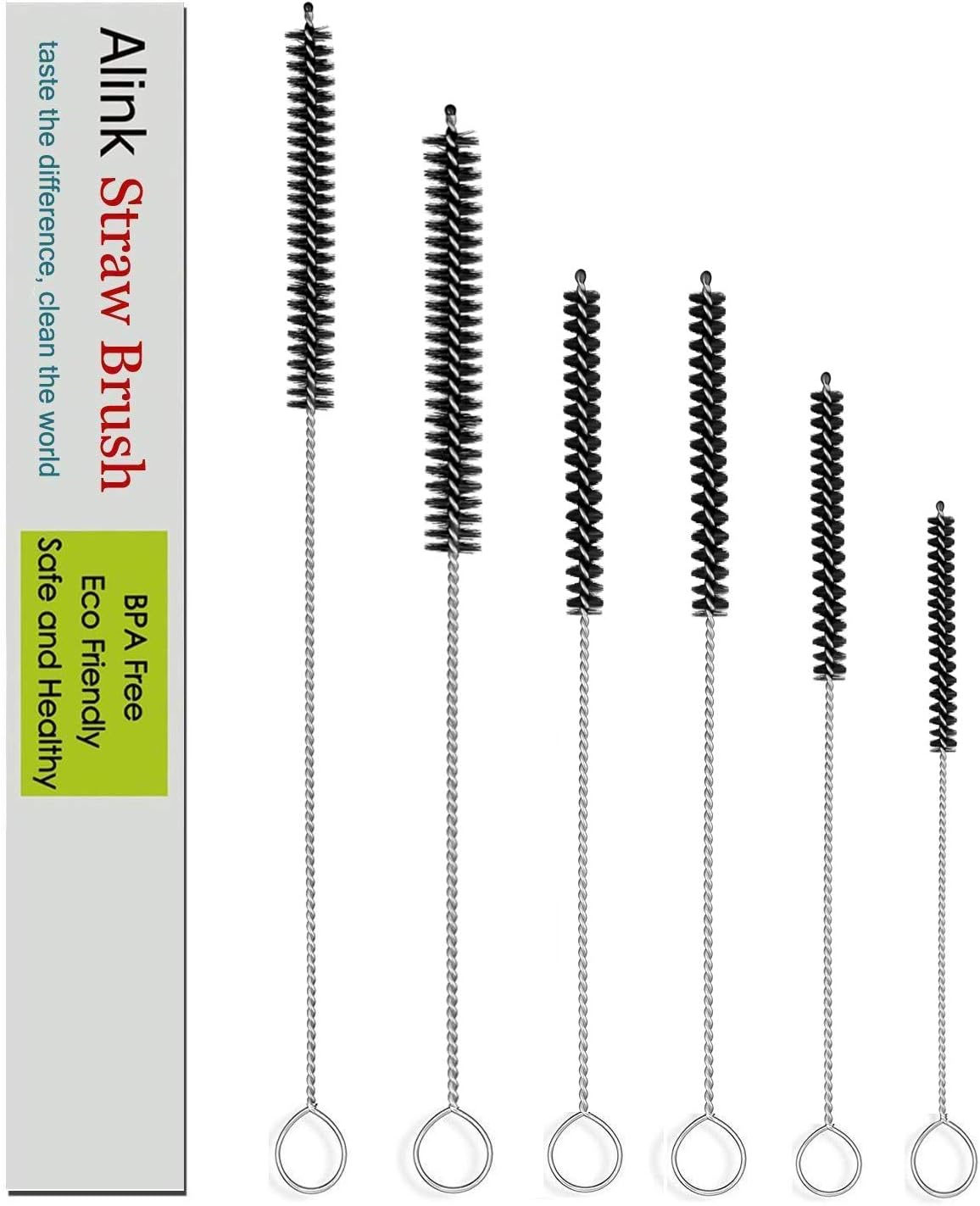 Alink Simple Drink Straw Cleaning Brush Kit - 5 Size - 6 Pieces Pipe Cleaner (12" Extra Long, 12 mm Extra Wide, General Size) - Black