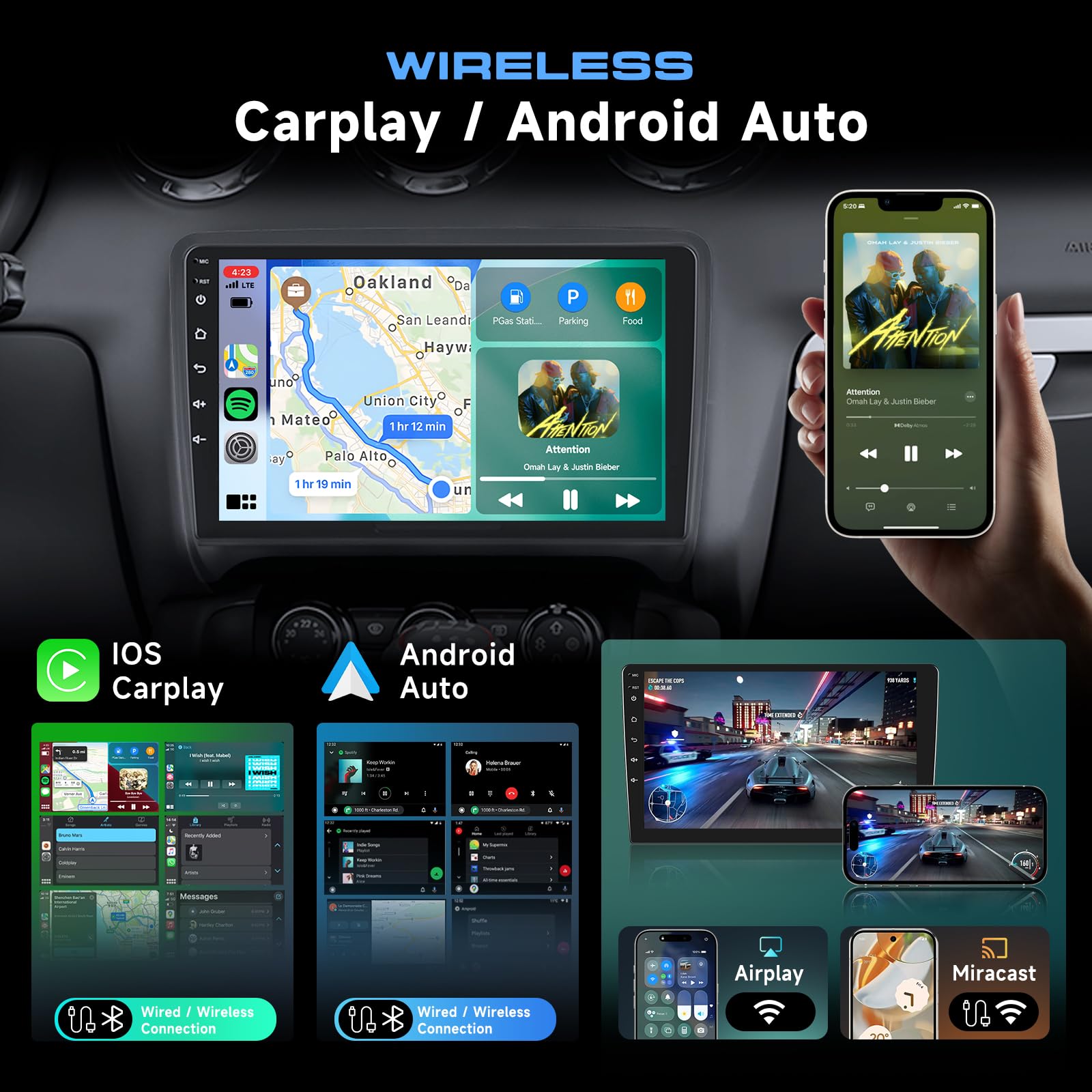 Hodozzy 2G+64G Radio para Audi TT 2006-2014 con Carplay Android Auto Inalámbrico, Reproductor 2 DIN 9 Pulgadas Pantalla Táctil Radio Coche GPS Bluetooth WiFi FM/RDS Cámara Vision Trasera Canbus