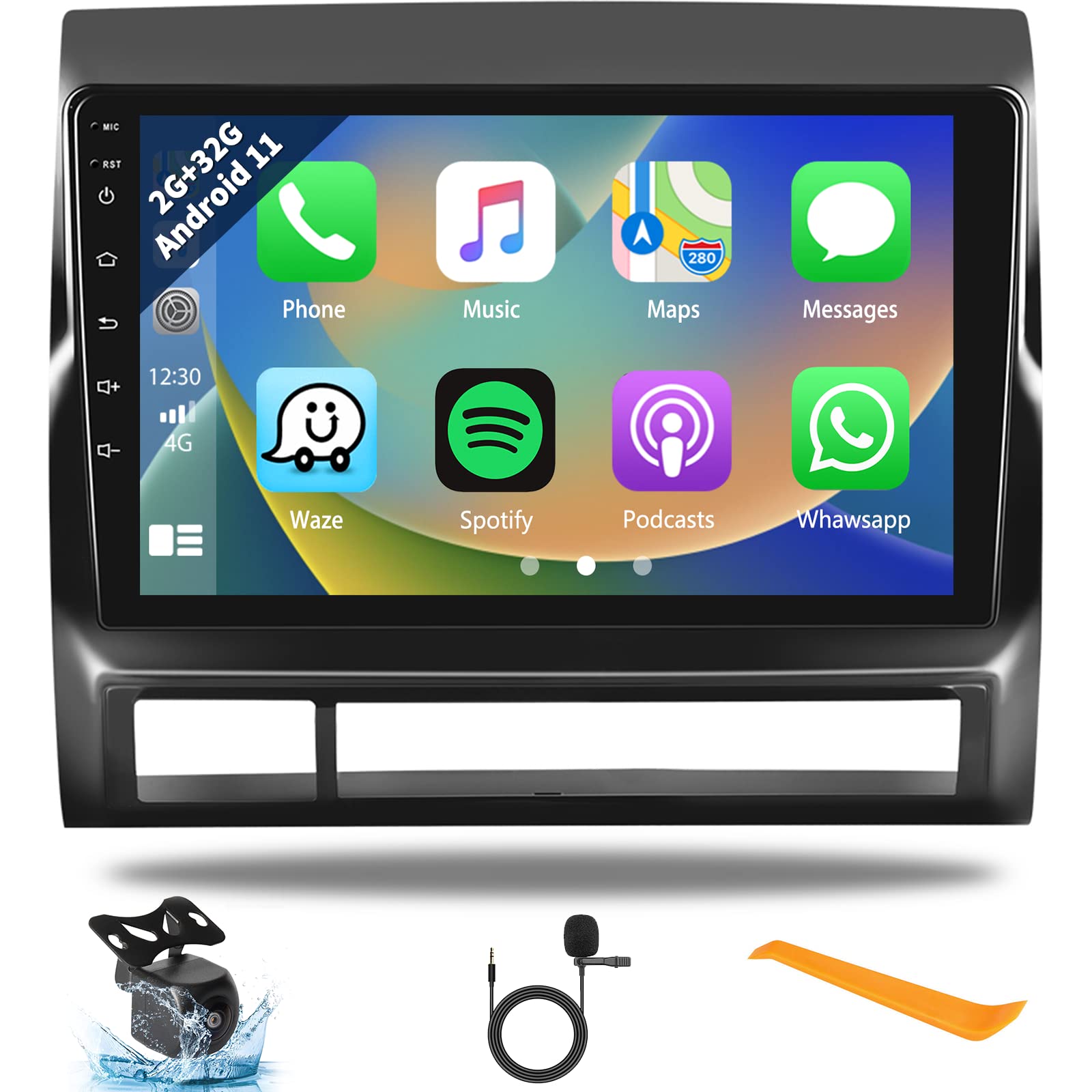 2G+64G Android 15 Car Stereo for Toyota Tacoma 2005-2013 with Wireless Carplay Android Auto HiFi, Hikity 9 Inch Touch Screen Car Radio for Tacoma with GPS WiFi EQ Bluetooth AHD Backup Camera