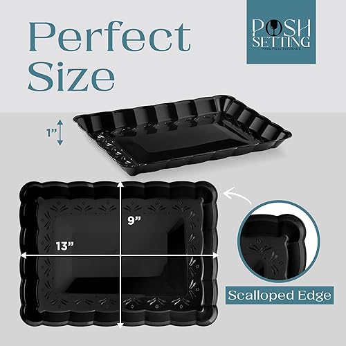 Miniatura 10 de Posh Setting - Bandejas de plástico para servir alimentos, bandejas transparentes y doradas para fiestas, bandejas de plástico para servir, platos