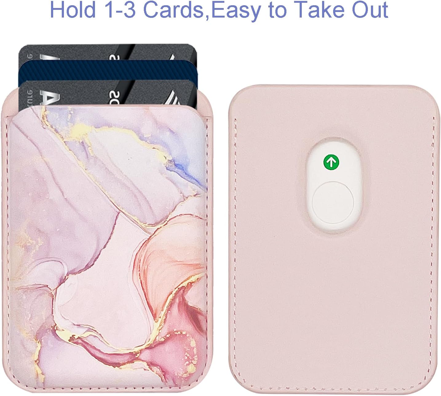 Magnetic Wallet Cell Phone Card Holder for Phone Case with Mag-Safe PU Leather Wallet for iPhone 15 14 13 12 Pro/Pro Max/Plus/Mini (Pink Marble) - Image 4