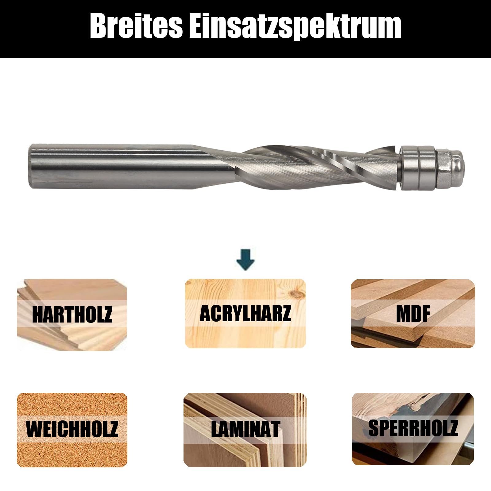 Fresa de enrasado en espiral de 8 mm, fresadora en espiral para fresadora superior, diámetro de corte de 8 mm, longitud de corte de 16,6 mm, ranura en espiral, doble rodamiento de bolas, fresa