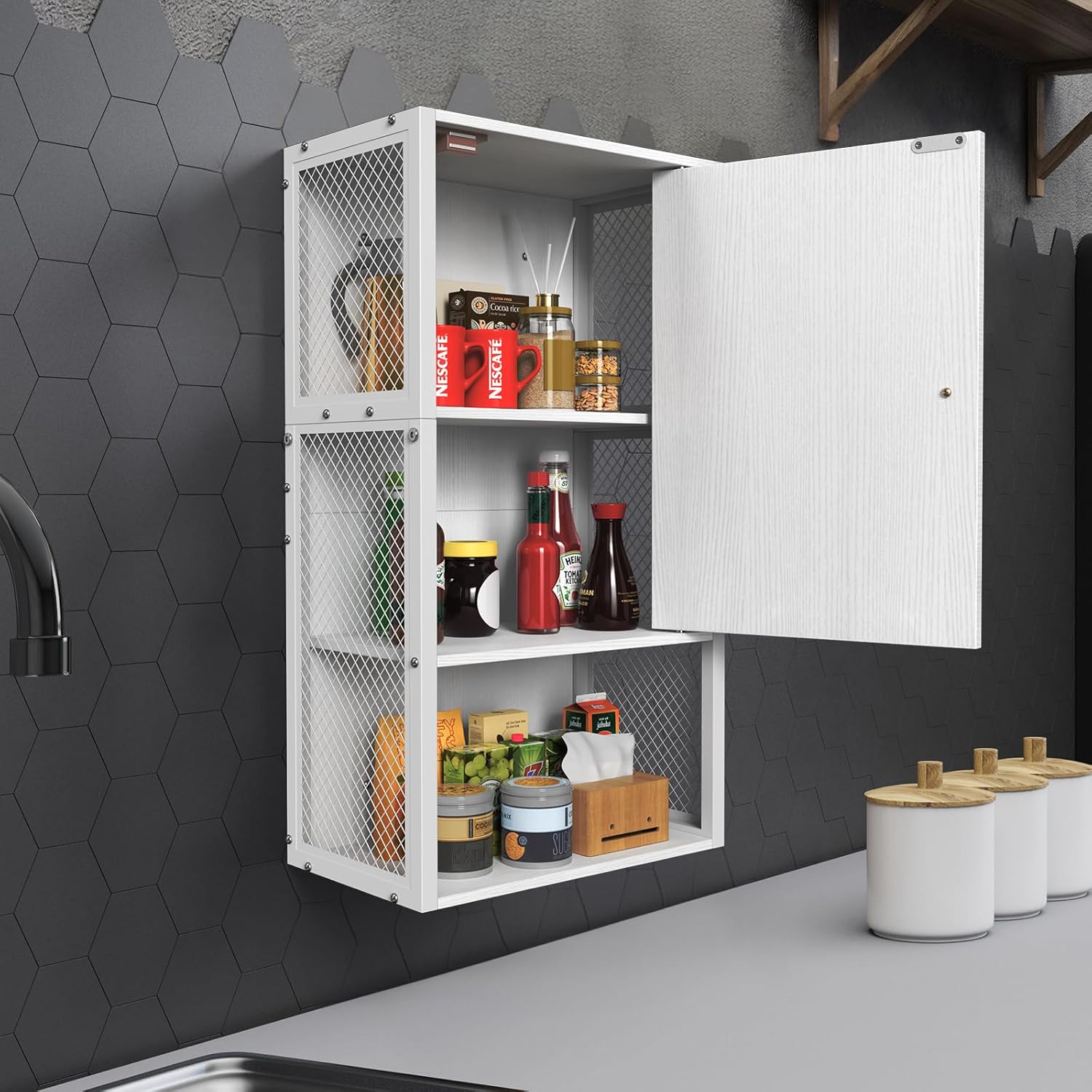 Small Medicine Cabinet, White Bathroom Cabinet Wall Mounted, 3-Tier Bathroom Wall Cabinet, Wood Wall Mounted Hanging Cabinet for Small Spaces, Living Room, Laundry, Kitchen