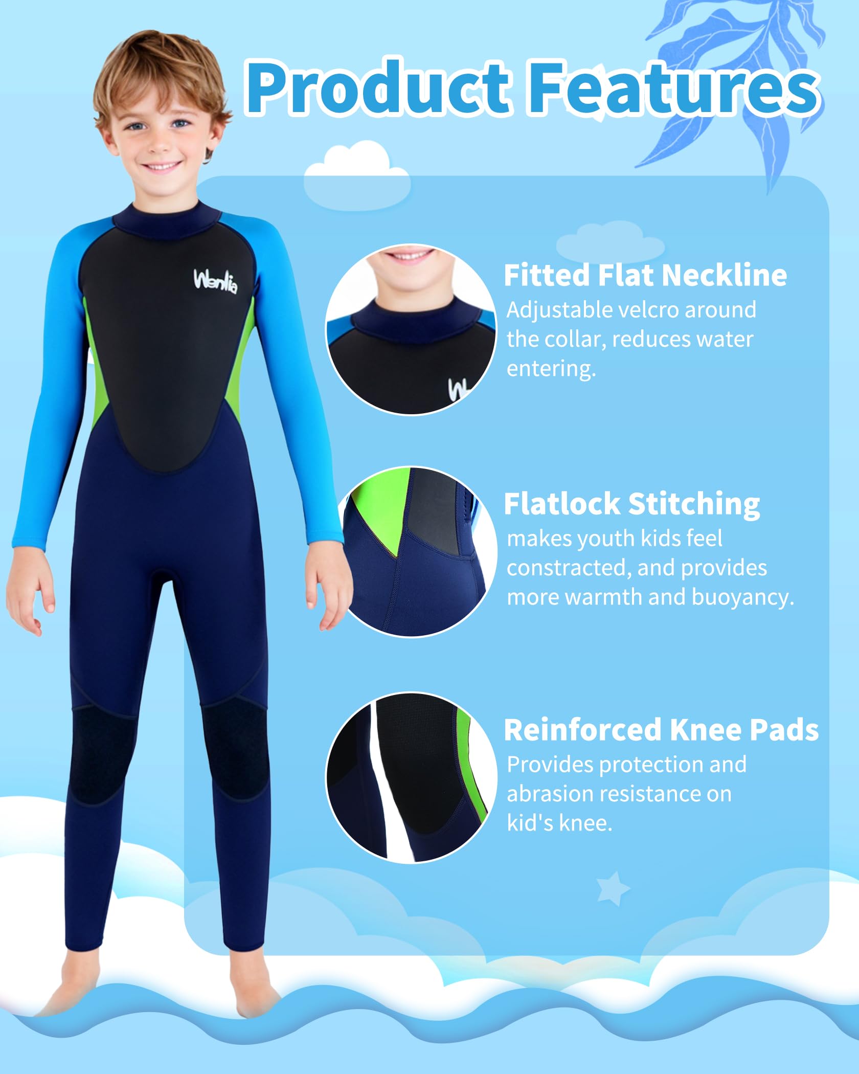 Yueta Kinder Wetsuit, 2,5mm Neopreen met Korte Mouwen voor Duiken, Zwemmen en Surfen, Geschikt voor 8 tot 16 Jaar Meisjes en Jongens (Groen, S