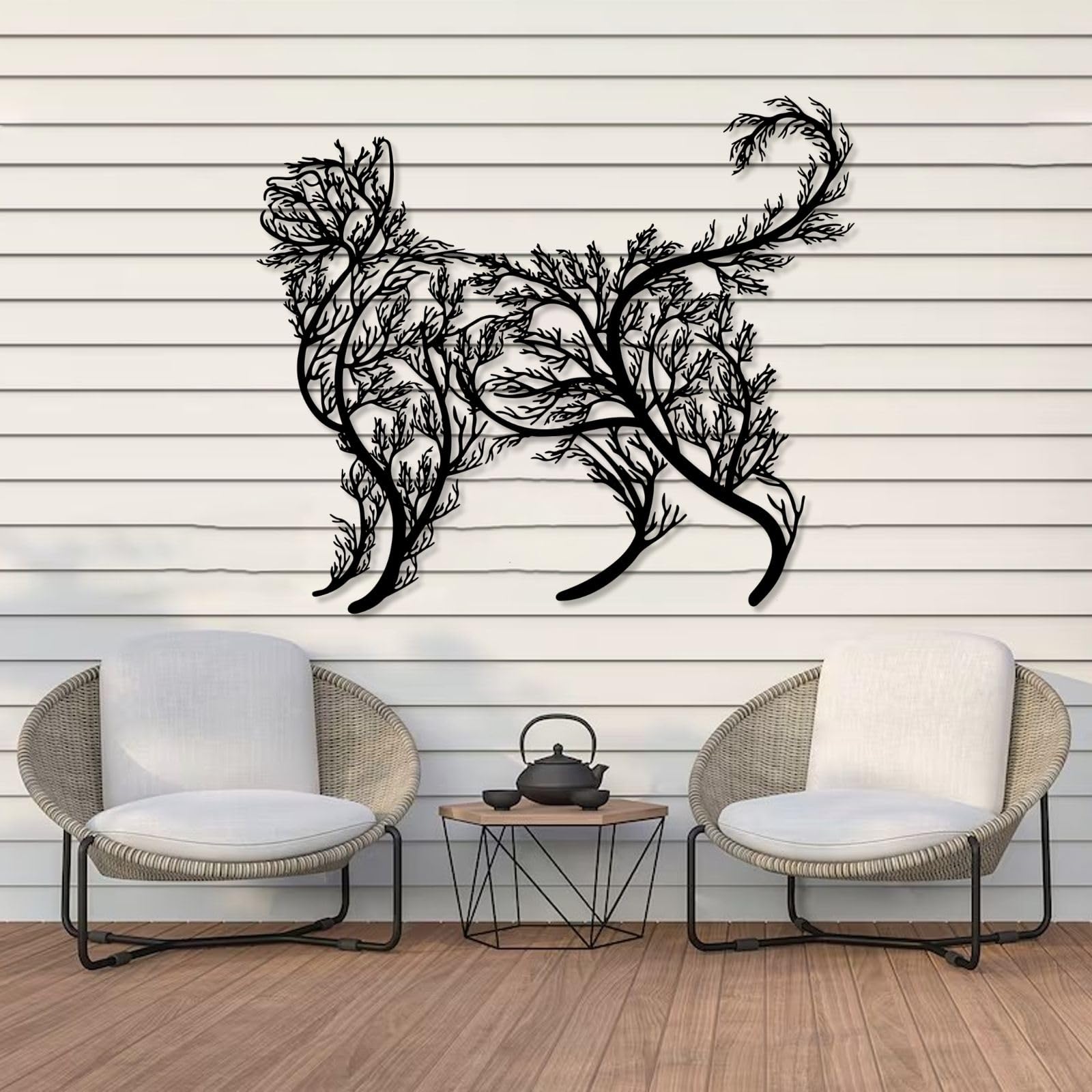 Decoración De Pared De Metal Árbol Decorativo con Forma De Gato Letrero Grande para Sala De Estar Regalo para Amantes De Los Gatos 90 X 78 Cm Blanco.