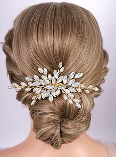 Light Blue Opal Crystal Gold Hair Comb with Pearl Beads Wedding Brida Hair Jewelry Handmade Boho Hair Piece (Opal)