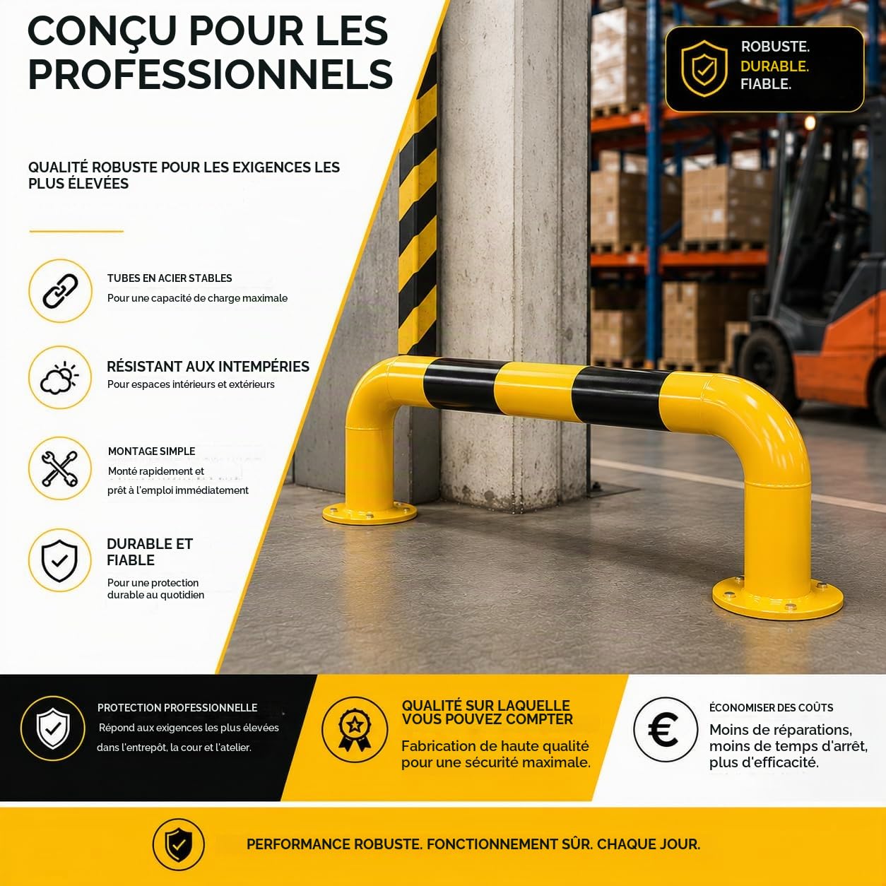Arceau de protection plat de 100 cm avec genouillères pour étagère, étagères, allée, cour et garage, barrières de protection