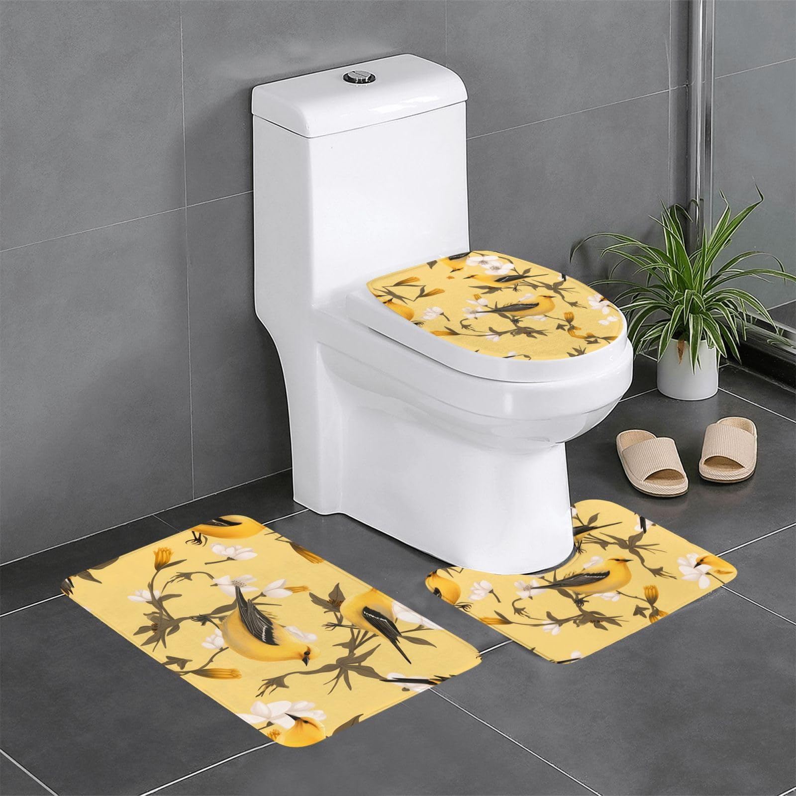 Tapis de salle de bain chardonneret lot de 3 antidérapants 61x41cm
