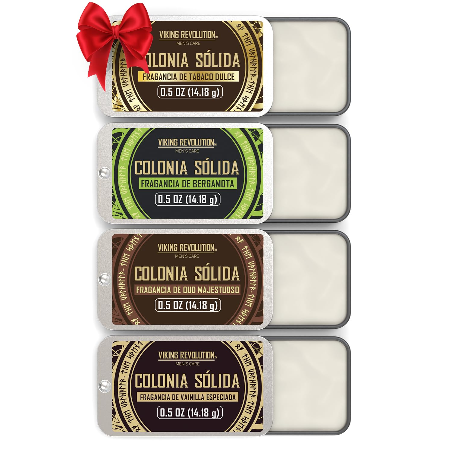 Viking Revolution - Colonia Hombre - Perfume Sólido Hombre con Vainilla Especiada, Tabaco Dulce, Majestuoso Oud, Bergamota - Regalo Hombre - Paquete de 4-4 x 14 g