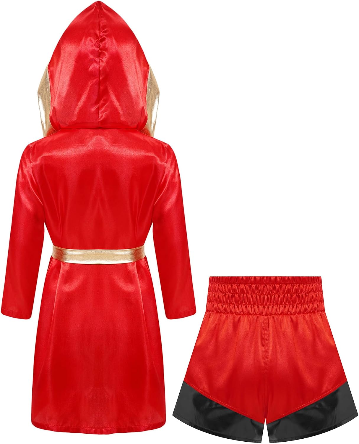 Hansber Kids Boxing Training Outfit Satin Robe and MMA Kickboxing Shorts for Martial Arts BJJ Grappling