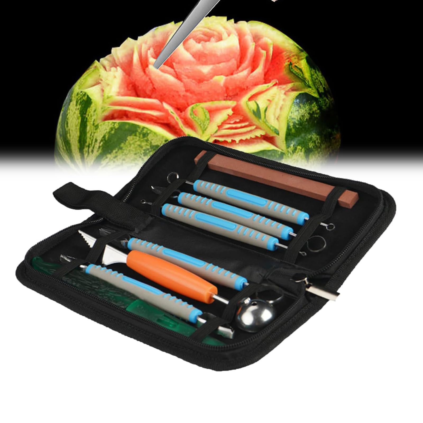 Set di 9 utensili da cucina per tagliare e affettare frutta e verdura, con custodia, ideale per chef e appassionati di cucina in ristoranti e hotel