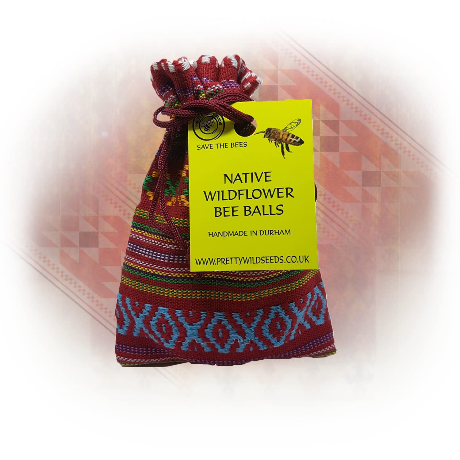 Wildflower BeeBalls in Hippy Boho Cotton Pouch Native Wild Flower Seeds in Handmade Seed Bee Ball Bombs to Save The Bees Butterfly & Pollinators (XOXO Pattern x50)