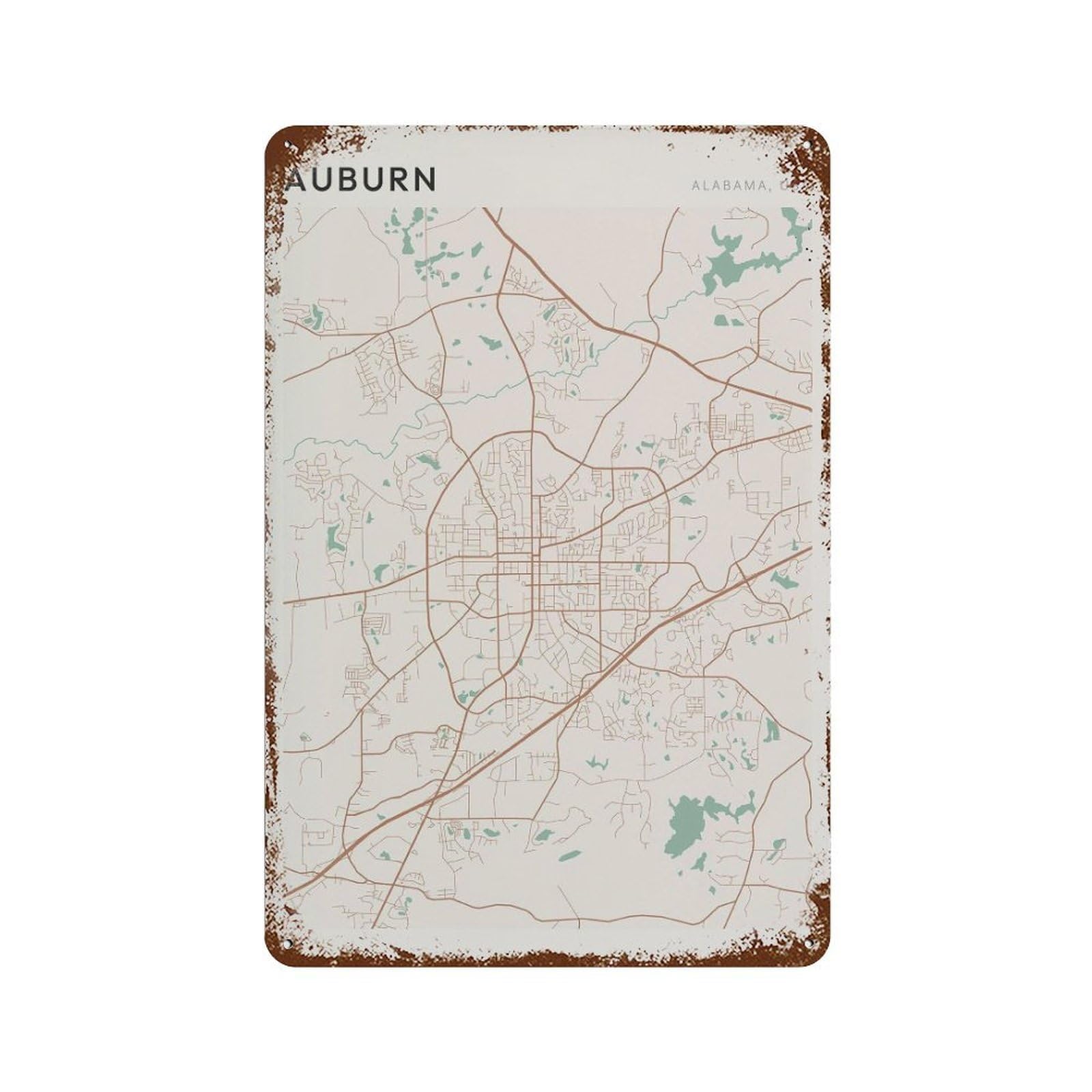 xiaoxiaoshen Auburn Map Alabama Travel Gift Farmhouse Decor (2) Wall Decor Art Metal Tin Poster Modern Home Decor Art Home Bar Shop Decorations Vintage Sign 30x20cm