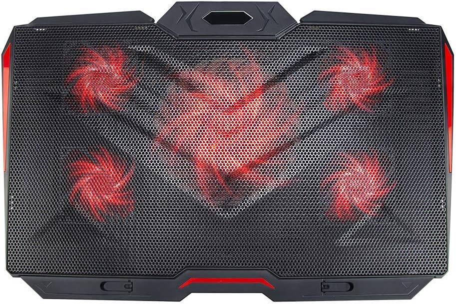 yidenguk Laptop Cooling Pad with 5 Quiet Fans, Adjustable Speed Gaming Laptop Cooler, 2 USB Ports, Notebook Cooling Stand Tray with Red Led Light for Gaming, Office