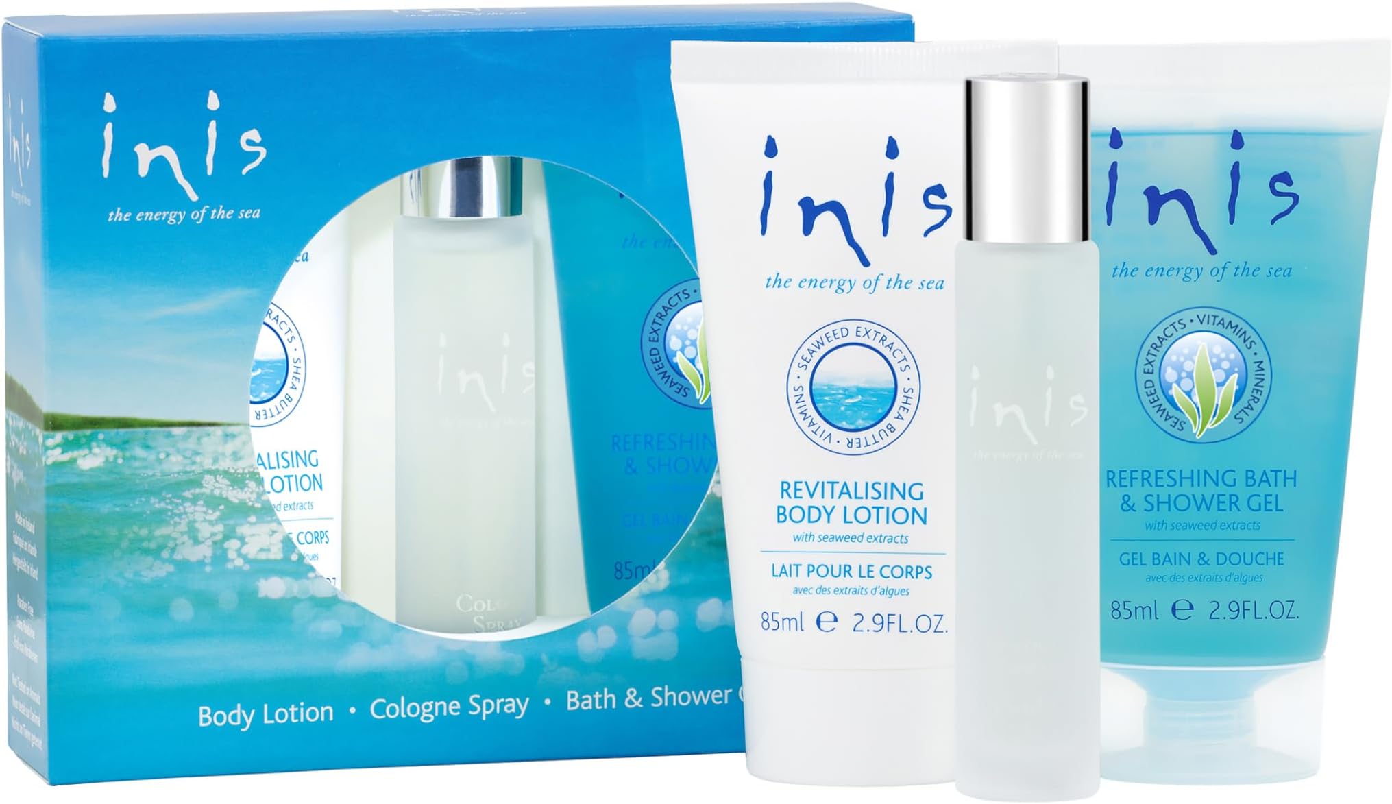 Trio Gift Set - Travel Size Toiletries for Women and Men - Body Wash - Body Lotion - Ocean Fresh Unisex Cologne