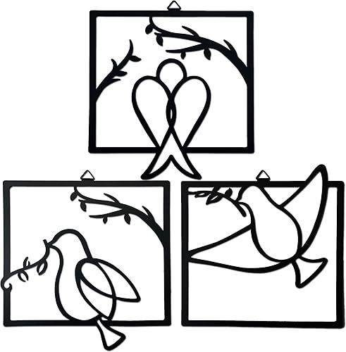 PX-Fang Decoración familiar de pared de pájaros de metal 3 palomas simples adecuada para interiores y exteriores sala de estar baño dormitorio o