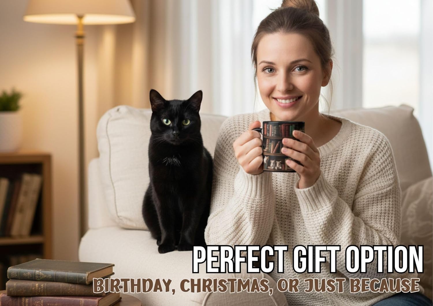 Onebttl Cat Gifts Coffee Mug, Heat Sensitive Magic Mug for Book Lovers, Friends on Birthday, Christmas, Funny Bookish gifts, 12oz - Image 3